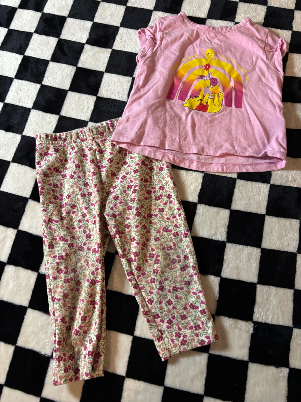 6/12 month Disney Winnie the Pooh shirt with floral leggings